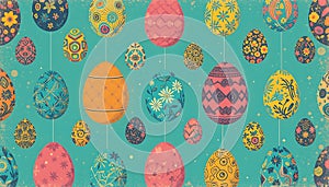 Colorful Easter Eggs Hanging Pattern Illustration for Spring Holiday Celebration
