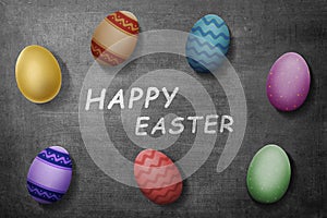 Colorful easter eggs with happy easter greeting