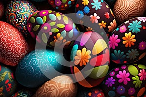 Colorful Easter Eggs with Intricate Patterns and Designs