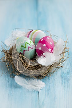 Colorful Easter Eggs in a Nest