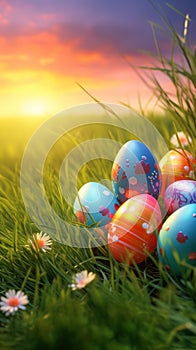 Colorful Easter Eggs Nestled in the Fresh Green Grass, wallpapers for smartphones