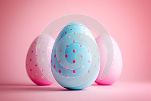 Colorful Easter eggs on pastel pink background.