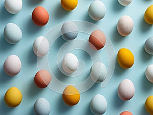 Colorful easter eggs pattern on blue surface texture background