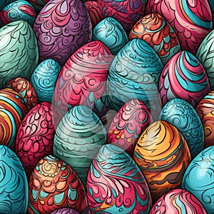 Colorful easter eggs pattern on vibrant solid background, seamless design for holiday celebration