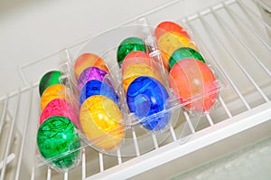 Colorful Easter Eggs in a Plastic Box