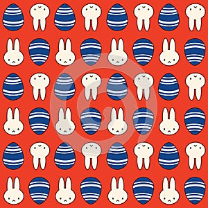 Colorful easter eggs and rabbit seamless pattern vector.