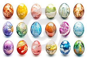 Colorful easter eggs set on white background