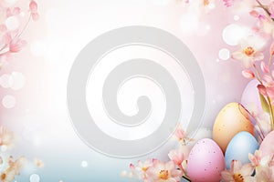 Colorful Easter Eggs and Spring Flowers Background