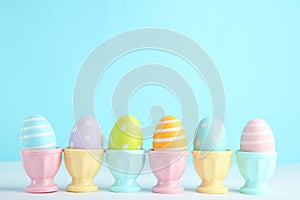 Colorful easter eggs in stands