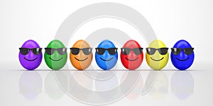 Colorful Easter Eggs with sunglasses smiling