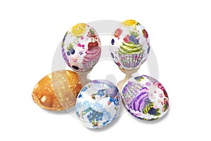 Colorful Easter eggs on white, isolate. Festive concept