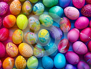 Colorful easter eggs on a wooden background