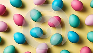 Colorful Easter Eggs on a yellow studio wallpaper background
