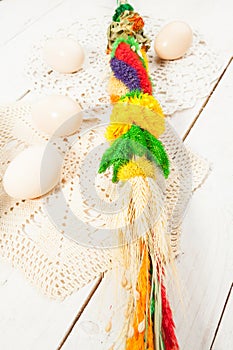 Easter palm made of straw and eggs.