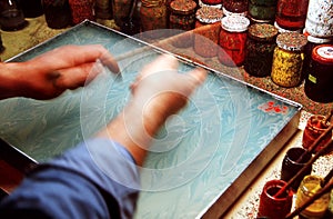 Colorful ebru or traditional art of Marbling