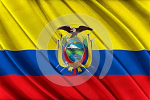 Colorful Ecuador flag waving in the wind.