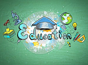 Colorful education sketch on blackboard