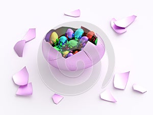 Colorful egg crack opened with eggs