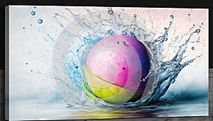 a colorful egg splashing in water on a white background