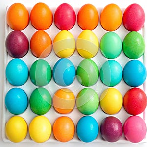 Colorful Eggs in a Grid Pattern isolated on white background