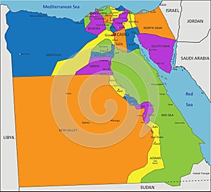 Colorful Egypt political map with clearly labeled, separated layers.