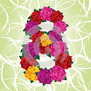 Colorful eight of roses on a green background