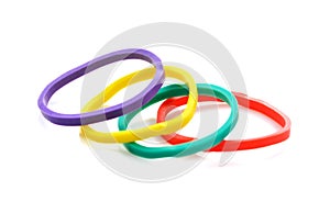 Colorful elastic rubber bands isolated on a white background