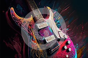 Colorful electric guitar abstract acryl painting.Generative ai