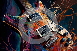 Colorful electric guitar abstract acryl painting.Generative ai