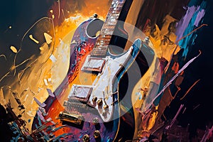 Colorful electric guitar abstract acryl painting.Generative ai