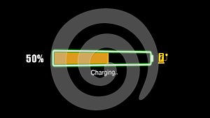 Colorful electric vehicle car charging battery indicating progress of the increasing with percentage show fill up to 100%