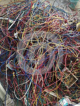 Colorful electrical useless wires. electric waste