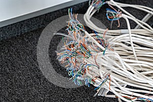 Colorful electrical wire used in telecommunication internet cable network and computer system.