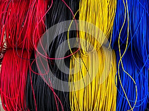 Colorful electrical wiring hanging background