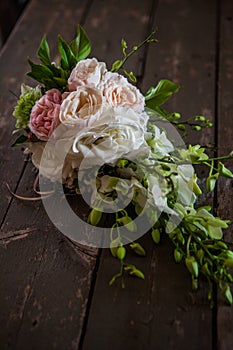 Colorful elegant, Luxurious, beautiful arrangement of wedding roses. A wedding brides bouquet