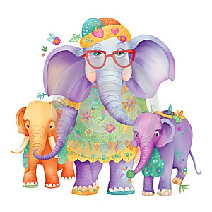 Colorful elephant standing bundle design. Colorful Elephant sitting set design. Colorful baby elephant cartoon for kids coloring