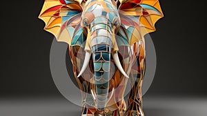 A colorful elephant statue with tusks
