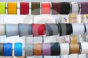 Colorful embroidery thread spool using in garment industry, row