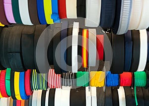 Colorful embroidery thread spool using in garment industry, row