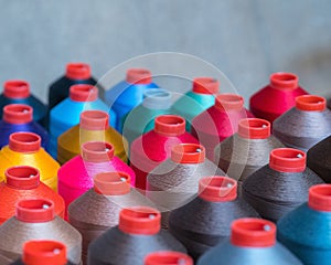 Colorful embroidery thread spool using in garment industry, row