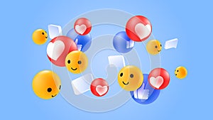 Colorful Emoticon Reactions Background. Like, Thumb Up, Smiling Emoticon