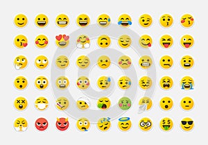 Colorful emoticons vector pack. Yellow smile Emoji in neumorphic style big set. Neumorphism design icons. Vector EPS 10 photo