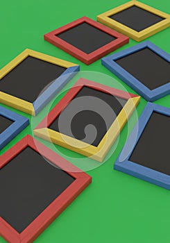Colorful Empty Frames on Green Background