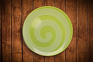 Colorful empty plate on grungy background table