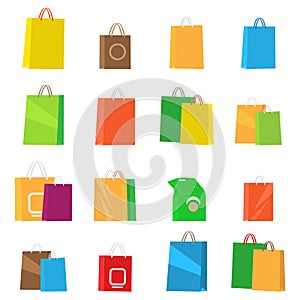 Colorful Empty Shopping Bags. Isolated Vector Set.