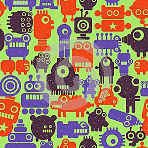 Colorful endless pattern with robots and monsters.