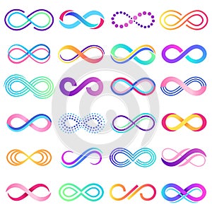 Colorful endless sign. Infinity symbol, limitless mobius strip and infinite loop possibilities vector concept photo
