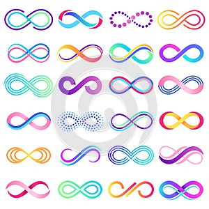 Colorful endless sign. Infinity symbol, limitless mobius strip and infinite loop possibilities vector concept