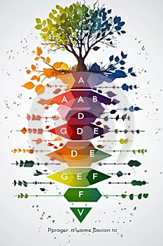 Colorful energy rating tree concept visualizing ecological and sustainability values
