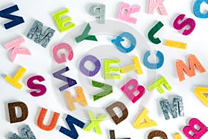 A colorful ENGLISH alphabet on white background ,English language learning concept